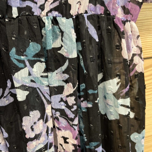 Torrid 1 Ruffle Kimono Shirt Floral Swiss Dot Black Purple SS Sheer boho B84 - Picture 16 of 16